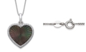 Macy's Black Mother of Pearl 14x13mm and Cubic Zirconia Heart Shaped Pendant with 18" Chain in Sterling Silver 